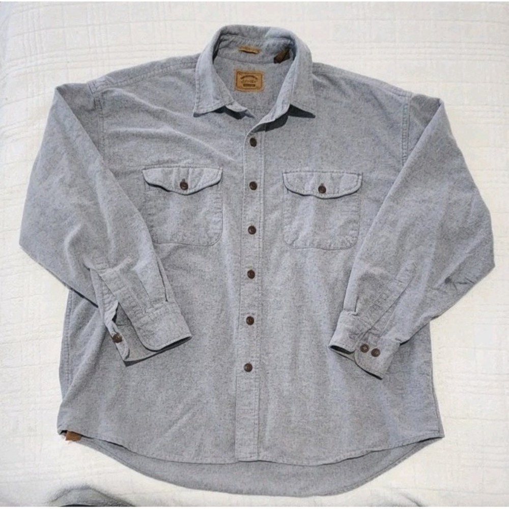 St Johns Bay Shirt Mens XL Gray Chamois‎ Cloth Flannel Long Sleeve Button Up